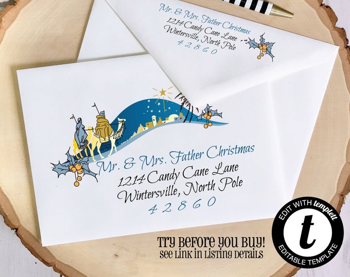 EDITABLE Christmas ENVELOPE Template, Templett, Christmas Envelope ADDRESSING, Christmas, Recipient Addressing, Envelope Addressing