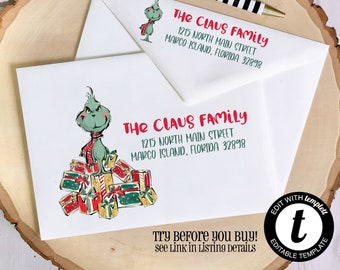EDITABLE Christmas ENVELOPE Template, Templett, Christmas Envelope ADDRESSING, Script, Holiday, Envelope Addressing, Return Address