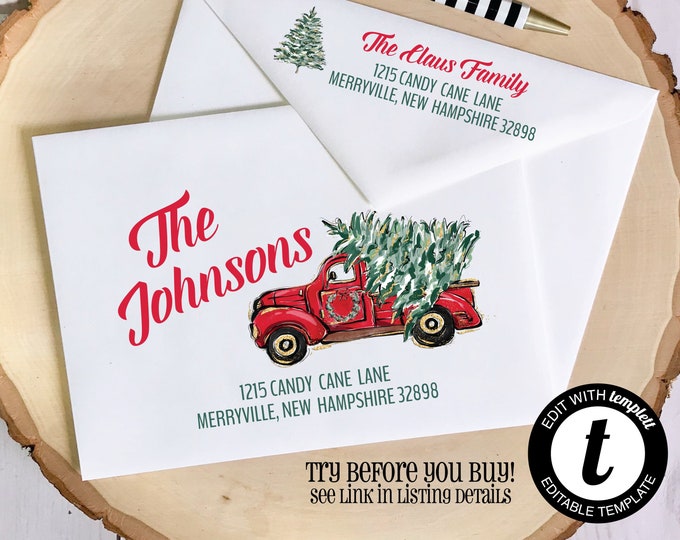 Editable Christmas Envelope Template | Christmas | Envelope | Addressing | Recipient | Holiday | Templett | Return Address | Printable