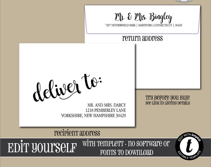 EDITABLE WEDDING ENVELOPE Template, Templett, Wedding Envelope Addressing, Elegant, Envelope Addressing, Return Address, EL010