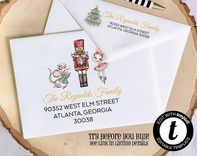 EDITABLE Christmas ENVELOPE Template, Templett, Christmas Envelope ADDRESSING, Nutcracker, Mouse King, Envelope Addressing, Return Address