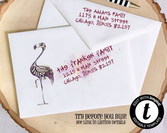 Editable Halloween Envelope Template for Templett.com | Flamingo Skeleton