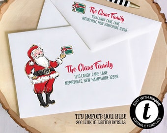 Editable Christmas Envelope Template for Templett.com | Santa's Gift
