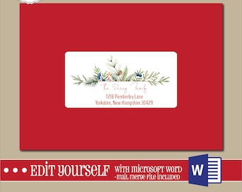 EDITABLE Christmas ADDRESS LABEL Template,2x4 Address Label, Card Addressing,Christmas,Word,Mail Merge,Instant Download, Printable