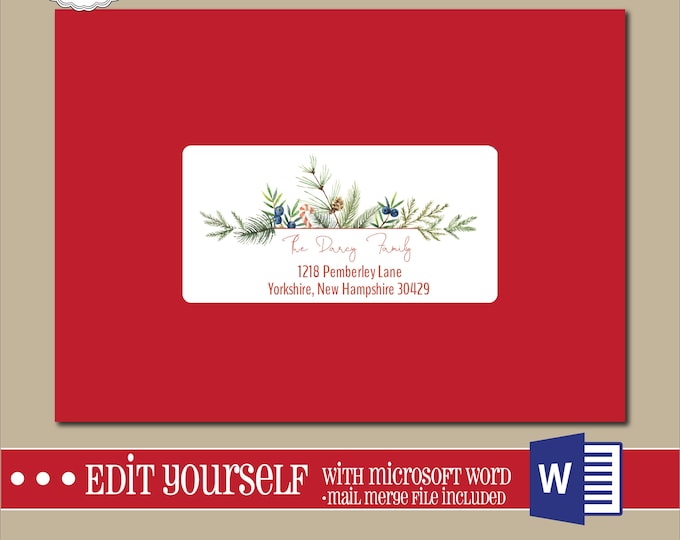EDITABLE Christmas ADDRESS LABEL Template,2x4 Address Label, Card Addressing,Christmas,Word,Mail Merge,Instant Download, Printable