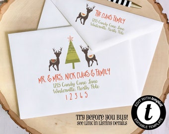 EDITABLE Christmas ENVELOPE Template, Templett, Christmas Envelope ADDRESSING, Rustic Christmas, Deer, Envelope Addressing, Return Address