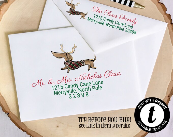 EDITABLE Christmas ENVELOPE Template, Templett, Christmas Envelope ADDRESSING, Christmas, Dog, Recipient Addressing, Envelope Addressing