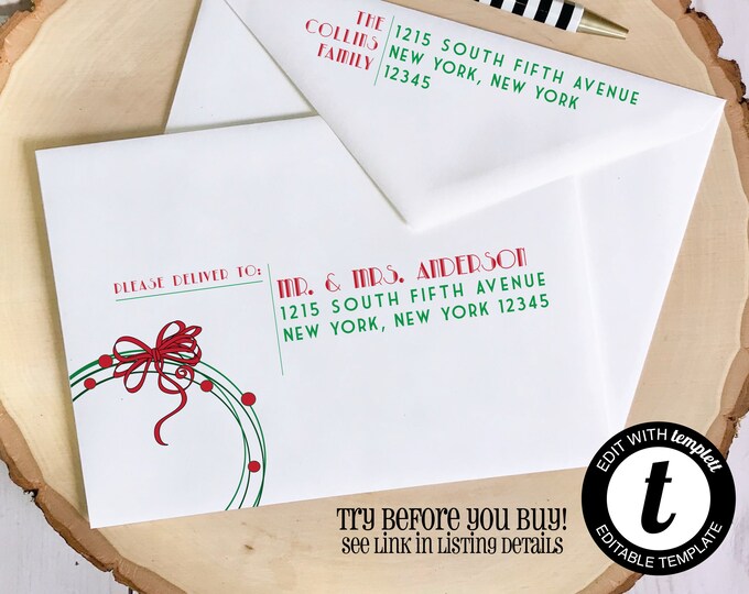 EDITABLE Christmas ENVELOPE Template,Templett,Envelope ADDRESSING,Christmas,Recipient Addressing,Envelope Addressing,Instant Download