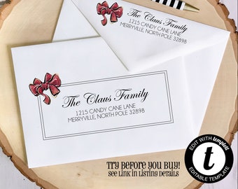 EDITABLE Christmas ENVELOPE Template, Templett, Christmas Envelope ADDRESSING, Christmas, Bow, Recipient Addressing, Envelope Addressing