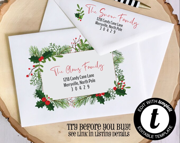 EDITABLE Christmas ENVELOPE Template, Templett, Christmas Envelope ADDRESSING, Christmas, Recipient Addressing, Envelope Addressing