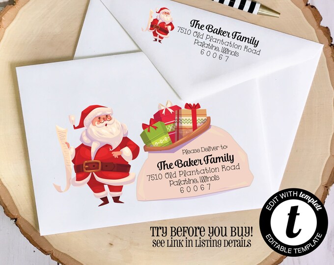 EDITABLE Christmas ENVELOPE Template, Templett, Christmas Envelope ADDRESSING, Christmas, Santa, Recipient Addressing, Envelope Addressing