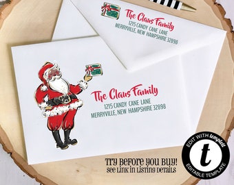 Editable Christmas Envelope Template For Templett.com | Santa's Gift - Dark Skin