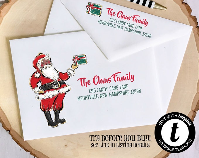 Editable Christmas Envelope Template For Templett.com | Santa's Gift - Dark Skin