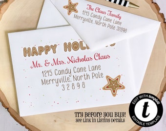 EDITABLE Christmas ENVELOPE Template, Templett, Christmas Envelope ADDRESSING, Christmas, Cookie, gingerbread, sweet, Envelope Addressing