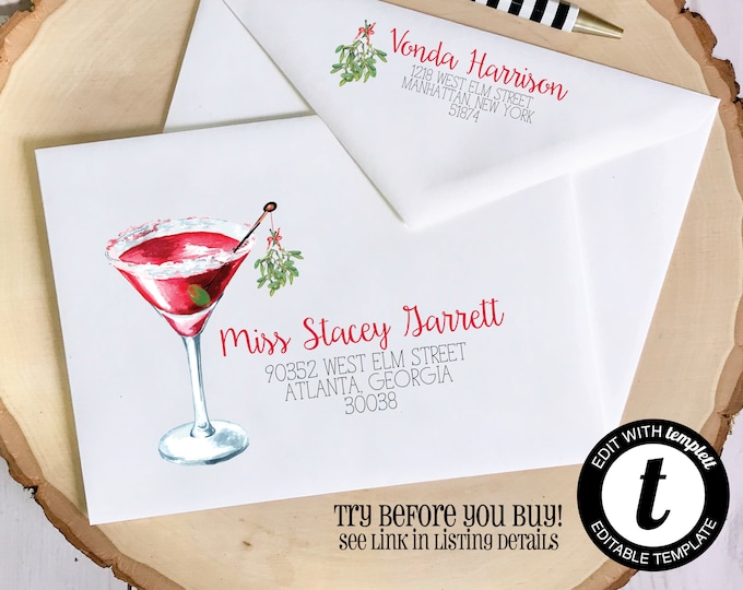 EDITABLE Christmas ENVELOPE Template, Templett, Envelope ADDRESSING, Christmas, Template, Recipient Addressing, Return Address, Editable