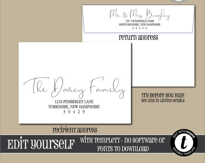 EDITABLE WEDDING ENVELOPE Template, Templett, Wedding Envelope Addressing, Elegant, Envelope Addressing, Return Address