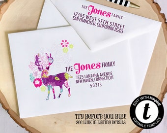 EDITABLE Christmas ENVELOPE Template, Templett, Christmas Envelope ADDRESSING, Christmas, Deer, Recipient Addressing, Envelope Addressing