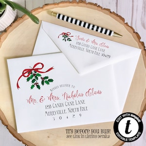 Plantilla DE SOBRE DE Navidad EDITABLE, Templett, DIRECCIÓN de sobre de Navidad, Navidad, Acebo, Dirección de destinatario, Dirección de sobre