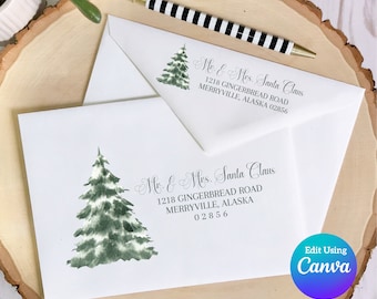 Christmas Digital Envelope Template for Canva | Snowy Trees