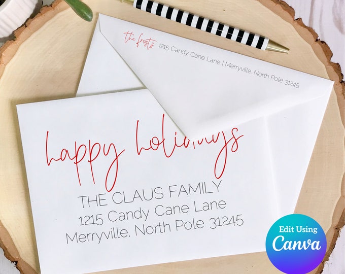 Christmas Digital Envelope Template for Canva | Elegant Script