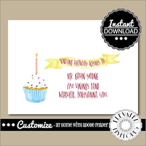 EDITABLE Birthday ENVELOPE Template,Birthday Envelope ADDRESSING,Birthday,Cupcake,Recipient Addressing,Envelope Addressing,Instant Download