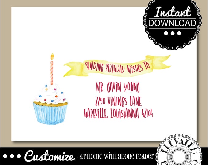 EDITABLE Birthday ENVELOPE Template,Birthday Envelope ADDRESSING,Birthday,Cupcake,Recipient Addressing,Envelope Addressing,Instant Download
