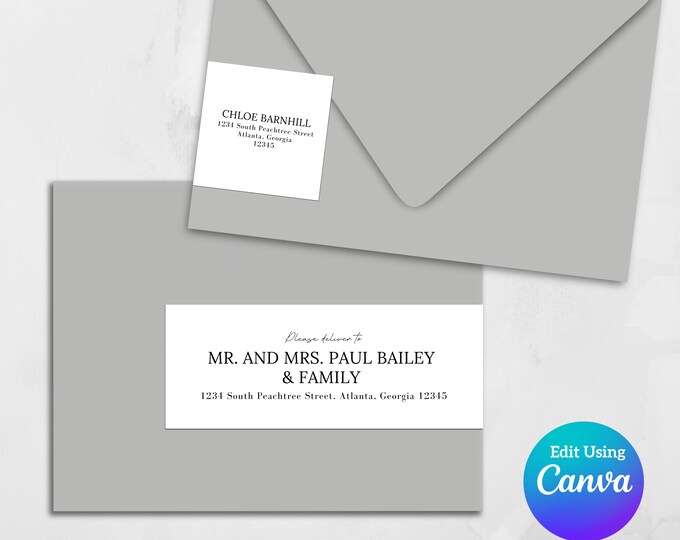 Printable Wrap Around Wedding Address Label Template for Canva | Elegant #28