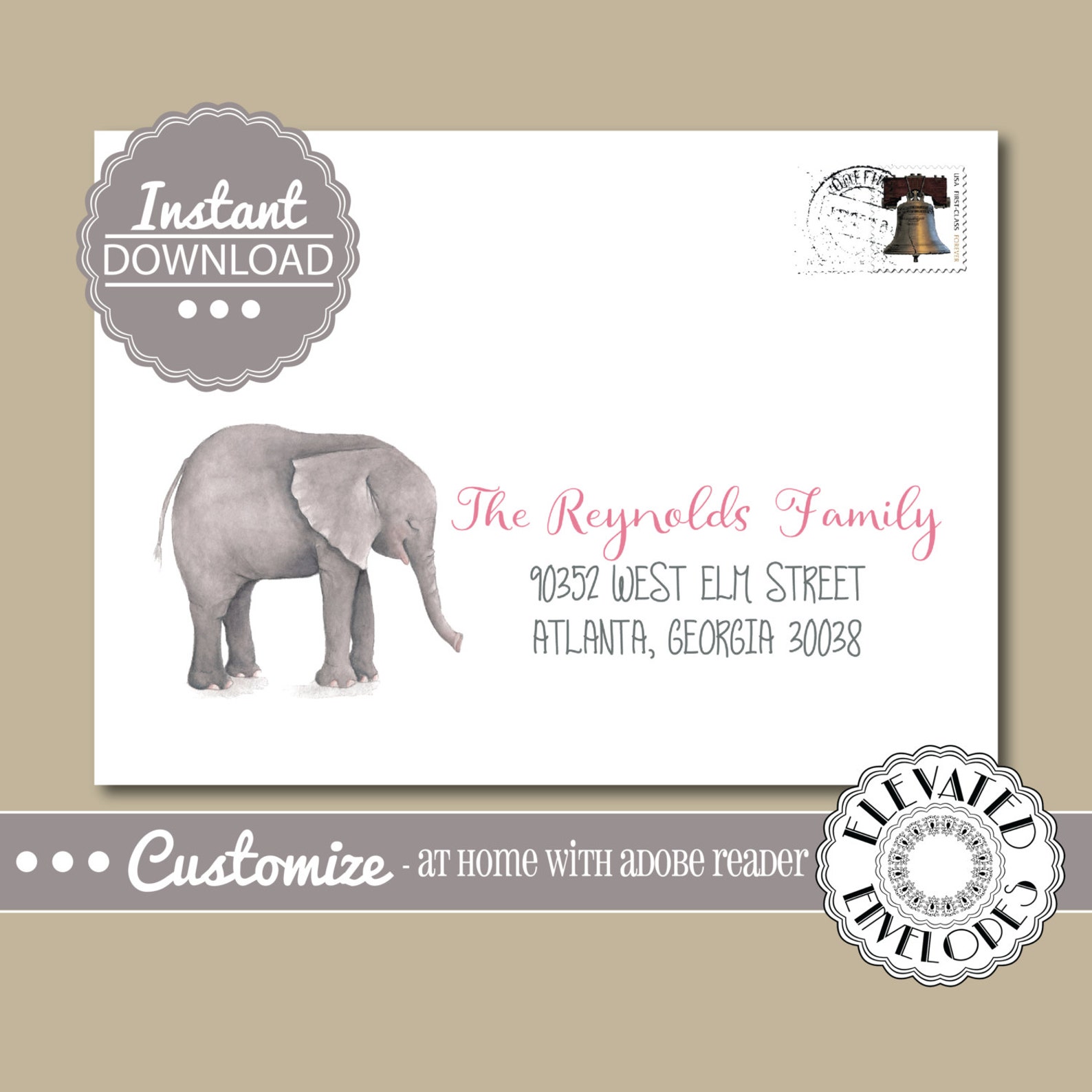 EDITABLE Baby Shower ENVELOPE Template,addressing,baby Shower,elephant