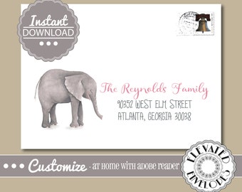 EDITABLE Baby Shower ENVELOPE Template,ADDRESSING,Baby Shower,Elephant,Recipient Addressing,Envelope Addressing,Instant Download, Template