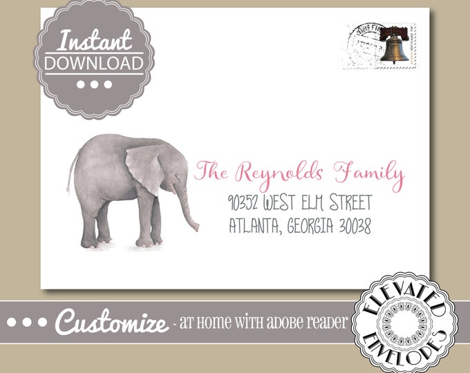 EDITABLE Baby Shower ENVELOPE Template,ADDRESSING,Baby Shower,Elephant,Recipient Addressing,Envelope Addressing,Instant Download, Template