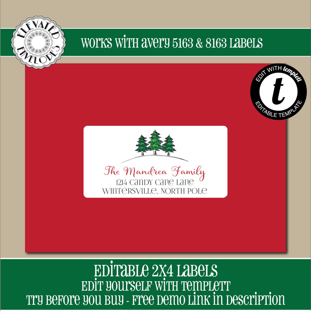 EDITABLE Christmas ADDRESS LABEL Template, Envelope Addressing ...