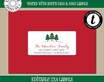 EDITABLE Christmas ADDRESS LABEL Template, Envelope Addressing, Christmas, Trees, Recipient Addressing, 2x4, Address Labels, Editable, CH001