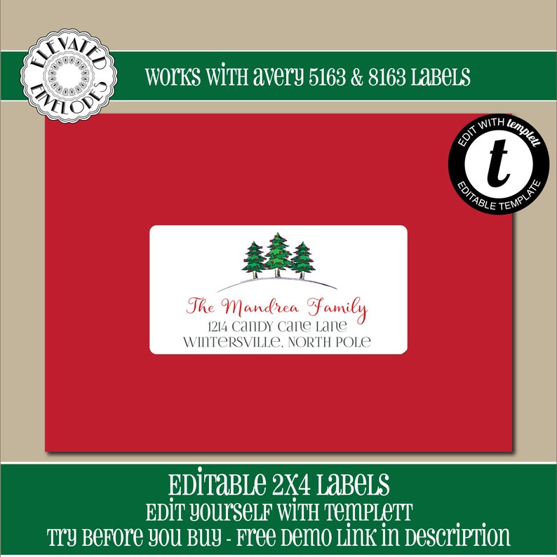 EDITABLE Christmas ADDRESS LABEL Template, Envelope Addressing ...