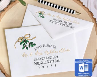 Christmas Envelope Template for Microsoft Word | Mail Merge Compatible | Includes Recipient and Return Address Templates | Works with Excel