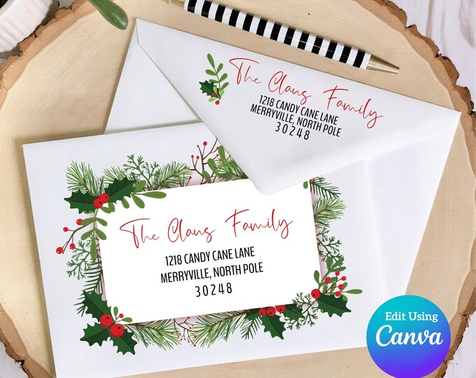 Christmas Digital Envelope Template for Canva | Greenery