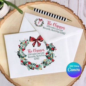Sjabloon digitale kerstenvelop voor canvas | Kerstkrans | A7-formaat | Inclusief retouradressjabloon | Geweldig voor zelfgemaakte kerstkaarten