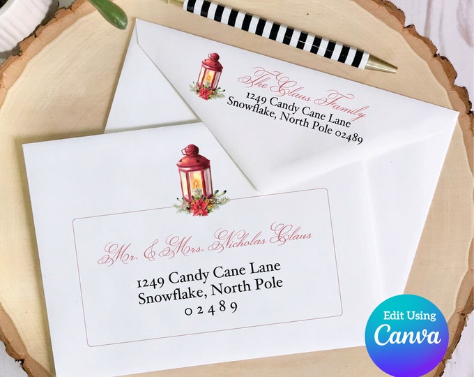 Christmas Digital Envelope Template for Canva | Red Lantern