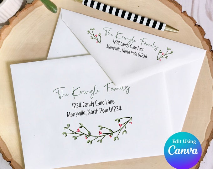Christmas Digital Envelope Template for Canva | Holly