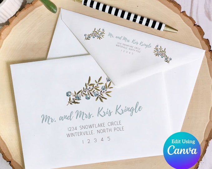Christmas Digital Envelope Template for Canva | Blue Jingle Bells