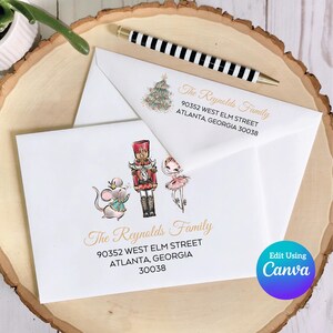 Modelo de envelope digital de Natal para Canva | Nutcracker Suite | Tamanho A7 | Inclui modelo de endereço de retorno | Ótimo para cartões de Natal DIY