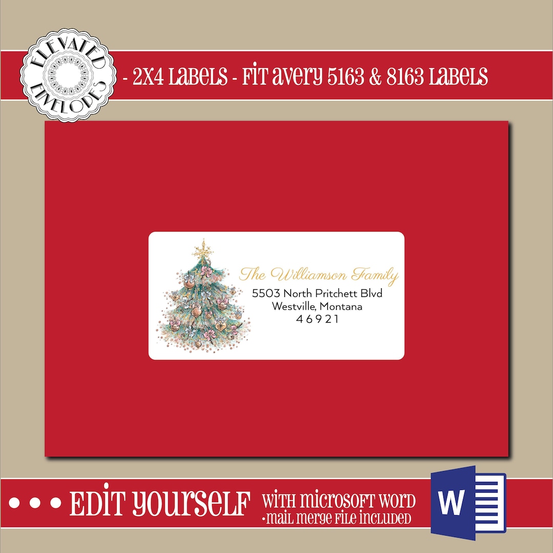 editable christmas address label template,2x4 address label