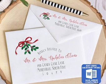 Christmas Envelope Template for Microsoft Word | Mail Merge Compatible | Includes Recipient and Return Address Templates | Works with Excel