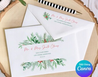 Editable Christmas Envelope Template for Canva | Christmas Holly