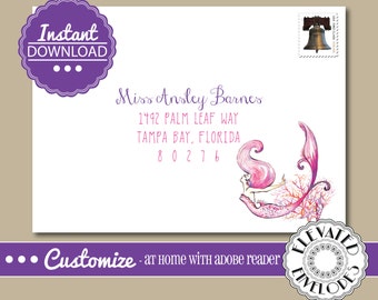 EDITABLE Mermaid ENVELOPE Template,ADDRESSING,Birthday,Mermaid,sea,ocean,Recipient Addressing,Envelope Addressing,Instant Download, Template