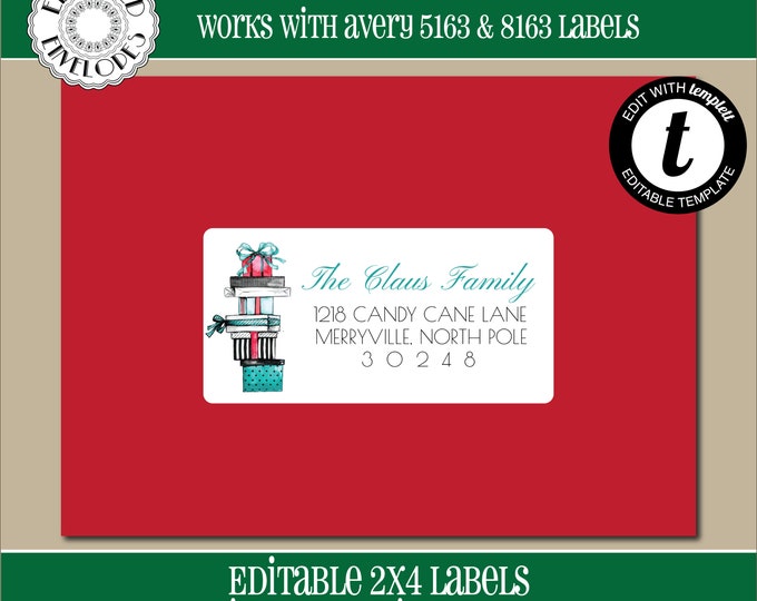 EDITABLE Christmas ADDRESS LABEL Template, Envelope Addressing, Christmas, Gifts, Recipient Addressing, 2x4, Address Labels, Editable, CH021