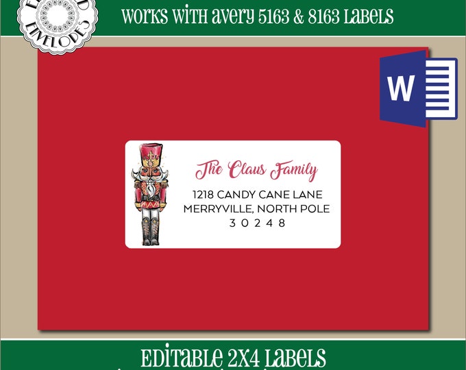 EDITABLE Christmas ADDRESS LABEL Template,2x4 Address Label, Addressing,Christmas,Word,Mail Merge,Instant Download, Template