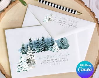 Christmas Digital Envelope Template for Canva | Winter Wonderland