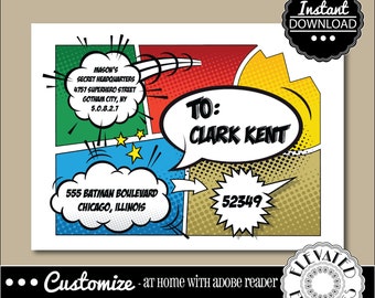 EDITABLE Super Hero ENVELOPE Template,Envelope ADDRESSING,Birthday,Super Hero,Recipient Addressing,Envelope Addressing,Instant Download