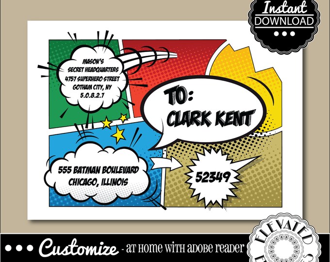 EDITABLE Super Hero ENVELOPE Template,Envelope ADDRESSING,Birthday,Super Hero,Recipient Addressing,Envelope Addressing,Instant Download