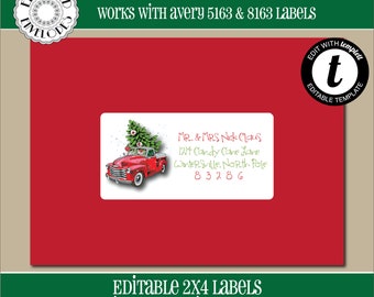EDITABLE Christmas ADDRESS LABEL Template, Envelope Addressing, Christmas, Truck, 2x4, Recipient Addressing, Address Labels, Editable, CH004